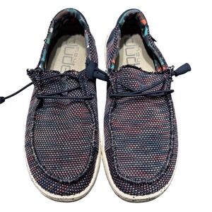 Hey Dude womens Size 10 Wendy Sox Blue Orange Multi Casual Slip On Loafers Boho